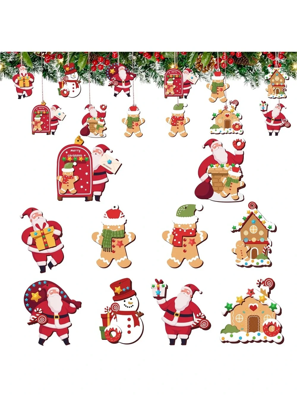 Alupssuc 20Pcs Wooden Christmas Tree Decorations, Santa Claus & Gingerbread 18pc